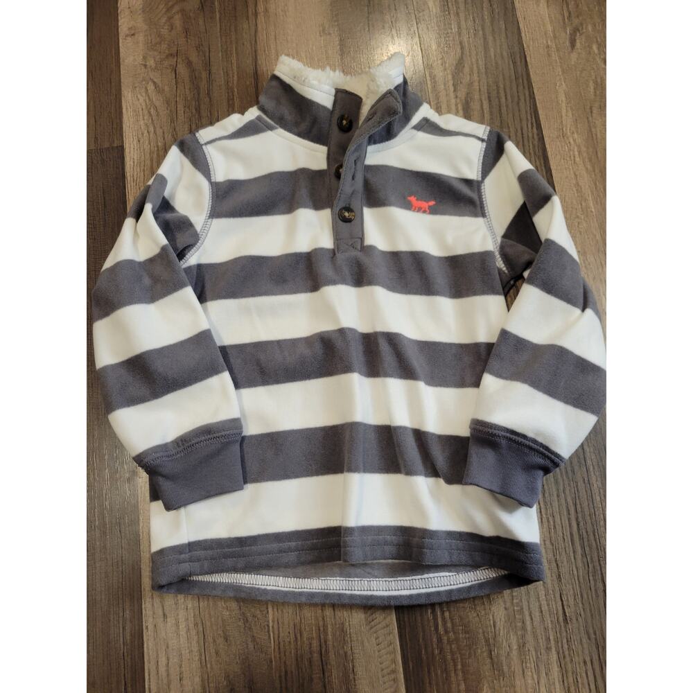 NWOT Carters Gray White Stripe Sherpa Fleece Warm Pull Over Sweater Boys Size 3T